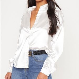 PLT White Satin Button Down Shirt